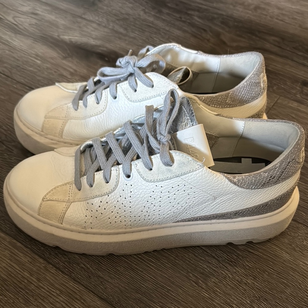 Women's White and Silver Sneakers